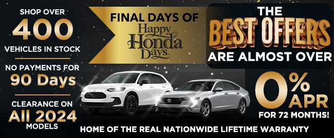 The best offers of 2024 are almost over - Hurry in for our huge year-end offers - Happy Honda Days