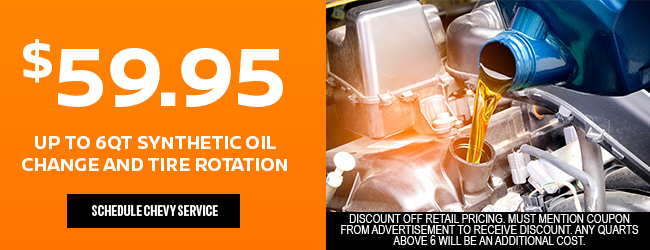 Service offer on synthetic oil change and tire rotation