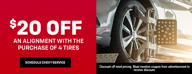 $20 off alignment with purchase 4 tires