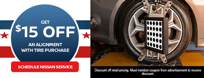 $15 off an alignment with tire purchase offer