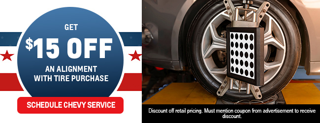 Get $15 off any alignment with tire purchase offer