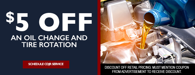 five usd off oil change and tire rotation