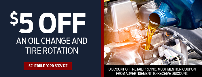 five usd off oil change and tire rotation