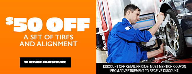 discount off alignment with purchase of 4 tires